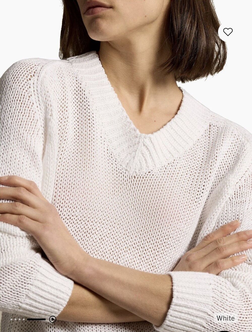 Polo Ralph Lauren Women’s Linen-Cotton white  V-Neck Sweater Size XXL